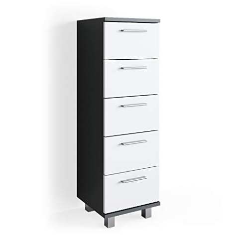 Vicco Badschrank Ilias, Badezimmerschrank mit Schubladen, Anthrazit/Weiß, 30 x 95 cm