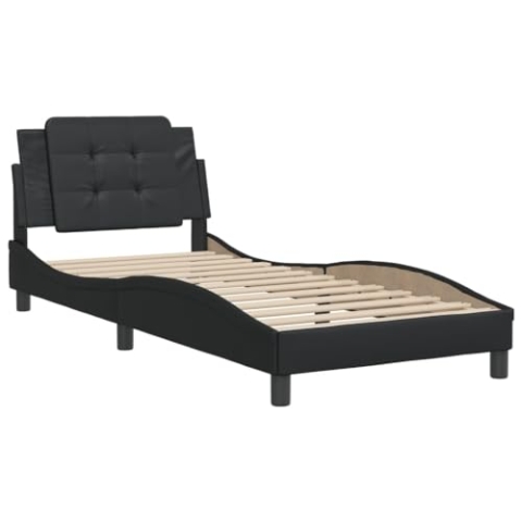 vidaXL Bettgestell, Bett mit Kopfteil, Polsterbett Einzelbett für Schlafzimmer, Bettrahmen mit Lattenrost, Schwarz 100x200cm Kunstleder