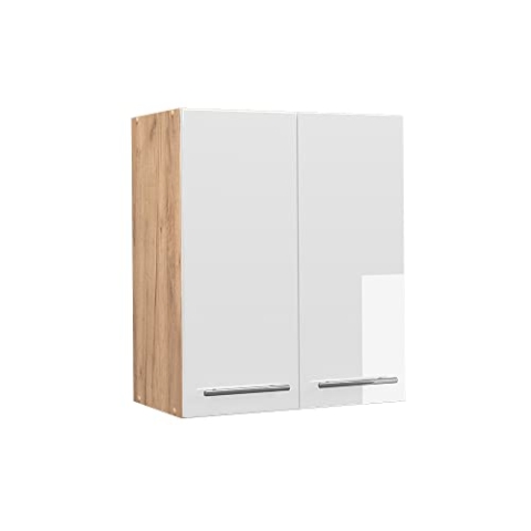 Vicco Hängeschrank Fame-Line, hängender Küchenschrank, Weiß Hochglanz/Goldkraft Eiche, 60 cm