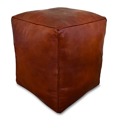Poufs&Pillows Quadratischer Leder Pouf XL - Handgefertigt - gefüllt geliefert - Ottoman, Sitzsack, Fußhocker (Honigbraun)