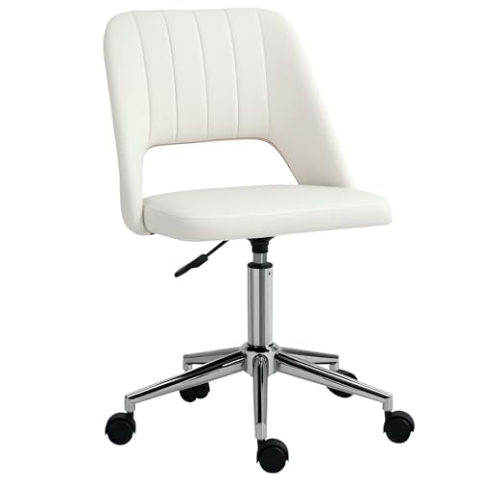 Vinsetto Schreibtischstuhl, Höhenverstellbar Homeoffice Stuhl ohne Armlehne, drehbar Bürostuhl mit Samtoptik, Ergonomisch Schminkstuhl für Schlafzimmer, Arbeitszimmer, Cremeweiß