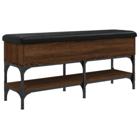 vidaXL Schuhbank, Schuhregal mit Stauraum, Sitzbank Bank mit gepolstertem Sitzkissen, Schuhschrank Schuhablage Flurbank, Braun Eichen-Optik Holzwerkstoff