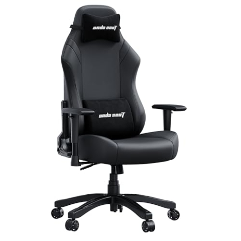 Anda Seat Luna Großer Gaming-Stuhl für Erwachsene – Ergonomische Liegestühle für Videospiele, PVC-Leder, Computer-Heimbüro-Stuhl, robuste Nacken- und Rückenstütze, Lendenwirbelstütze, schwarzer