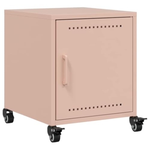 vidaXL Nachttisch, Nachtschrank mit Schubladen Rollen Griff, Nachtkommode für Schlafzimmer, Nachtkonsole Beistelltisch, Rosa Stahl