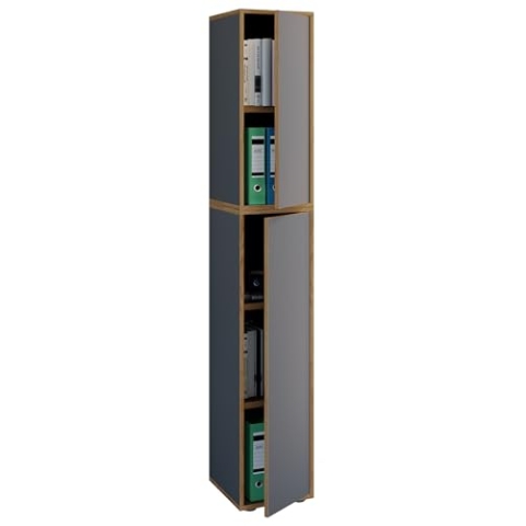 VCM Holz Büroschrank Ordner Aktenschrank Büromöbel Schrank Salia 5-Fach Breite 30 cm Drehtür Anthrazit
