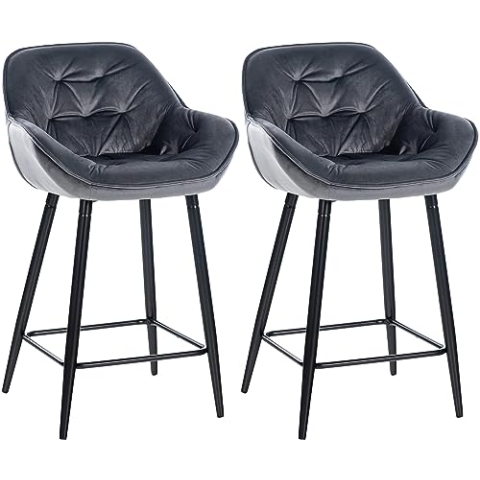 CLP 2er Set Barhocker Gibson Samt I Sitzhöhe 76 cm I Tresenstühle Mit Fußstütze, Farbe:dunkelgrau