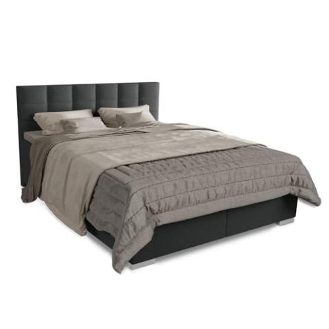 Juskys Boxspringbett Seattle 180x200 cm Dunkelgrau - Weicher Malmostoff - Inklusive Topper, gepolstertes Kopfteil - Boxspringbett für Schlafzimmer