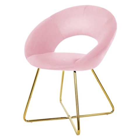 ML-Design Esszimmerstuhl aus Samt, Rosa, Wohnzimmerstuhl mit runder Rückenlehne, Polsterstuhl mit goldene Metallbeine, Ergonomische Sessel für Esstisch, Küchenstuhl, Schalenstuhl, Schminktisch Stuhl