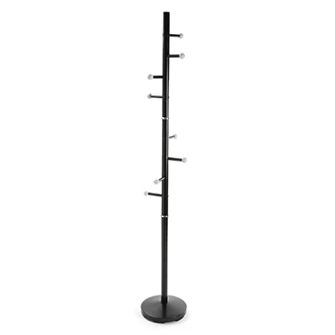 Versa Ruan Minimalistischer Garderobenständer für den Eingangsbereich, mit 9 Haken für Kleidung oder Taschen für die Halle, Maßnahmen (H x L x B) 173 x 28 x 28 cm, Metall, Farbe: Schwarz