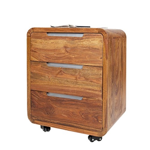 invicta INTERIOR Massiver Rollcontainer CUBUS 60cm Sheesham Palisander Holz Stone Finish 3 Schubladen Büroschrank Bürocontainer