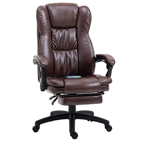 Vinsetto Bürostuhl mit Massagefunktion, Ergonomisch Schreibtischstuhl mit Liegefunktion, Höhenverstellbar Chefsessel mit Drehfunktion, Fußstütze, Fernbedienung, Kunstleder, Braun