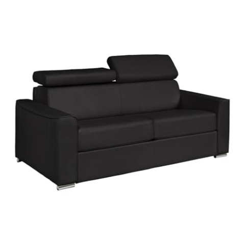 Vente-unique-Schlafsofa mit Matratze 3-Sitzer - Büffelleder - Schwarz - Liegefläche 140 cm - Matratze 22 cm - Vizir