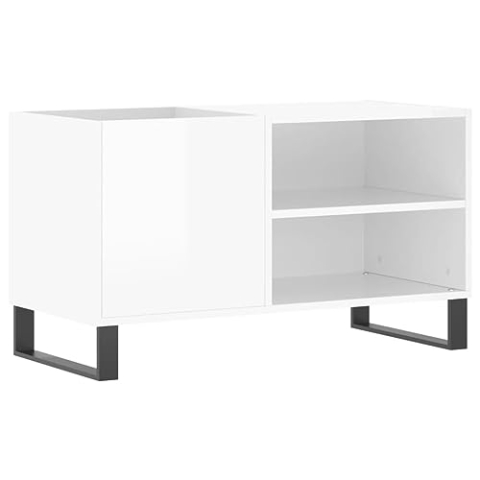 vidaXL Plattenschrank, Schallplattenschrank mit viel Stauraum, Plattenspieler Schrank für Wohnzimmer, LP Schrank Schallplattenständer, Hochglanz Weiß Holzwerkstoff
