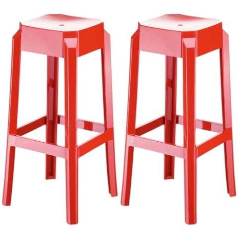 CLP 2er Set Barhocker Fox I Stapelbarer Barstuhl aus hochwertigem Kunststoff I Wetterbeständiger Tresenhocker I Sitzhöhe 75 cm, Farbe:rot