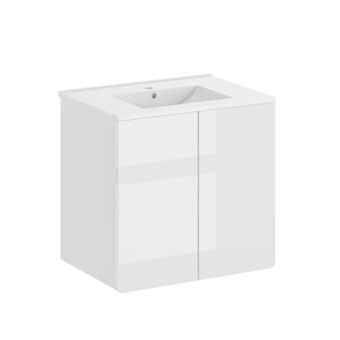 Vicco Waschbeckenunterschrank Izan, Badezimmerschrank-Set, Weiß Hochglanz, 57 x 57.8 cm
