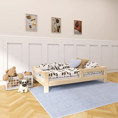 Need Sleep Montessori Bett Kinder Kinderbett 80x160 cm mit Rausfallschutz und Lattenrost Juniorbett Kleinkind Klienkindbett ab 2 Jahre niedrig für Mädchen und Jungen aus Holz