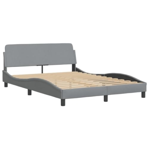 vidaXL Bettgestell, Polsterbett Bett mit Kopfteil, Bettrahmen mit Lattenrost für Schlafzimmer, Schlafzimmerbett Doppelbett, Hellgrau 140x200cm Stoff