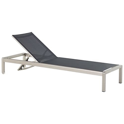 Beliani Sonnenliege Gartenliege verstellbar Rückenlehne Textil/Aluminium Schwarz Fossato