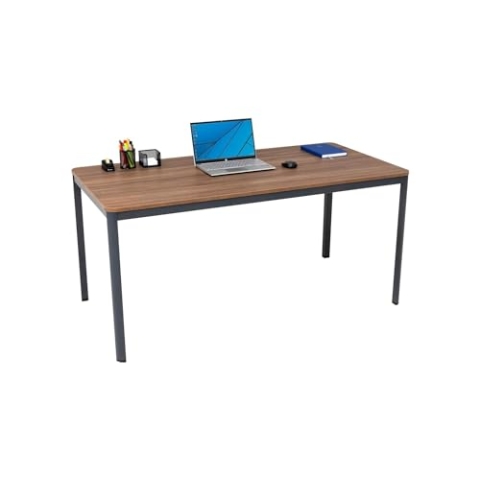 furni24 Schreibtisch D-Profil Nova 120x80x75cm, Nussbaum, Einfache Montage, Arbeitstisch, Bürotisch, Küchentisch, Esstisch, Druckertisch Büro-Möbel Computertisch Gaming-Tisch Mehrzwecktisch