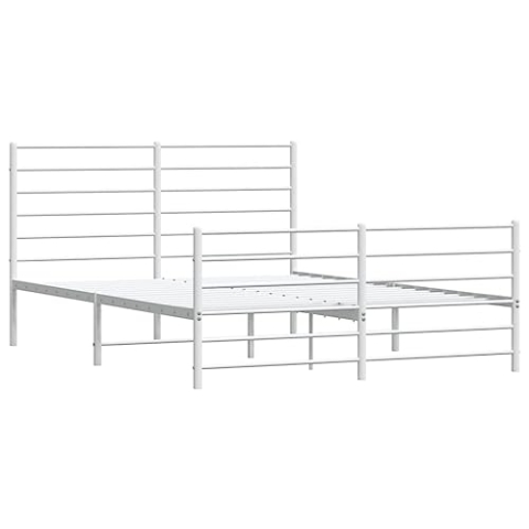 vidaXL Bettgestell, Bettrahmen mit Kopfteil Fußteil, Metallbett Bett mit Lattenrost, Doppelbett Gästebett Schlafzimmer, Metall Weiß 120x200cm