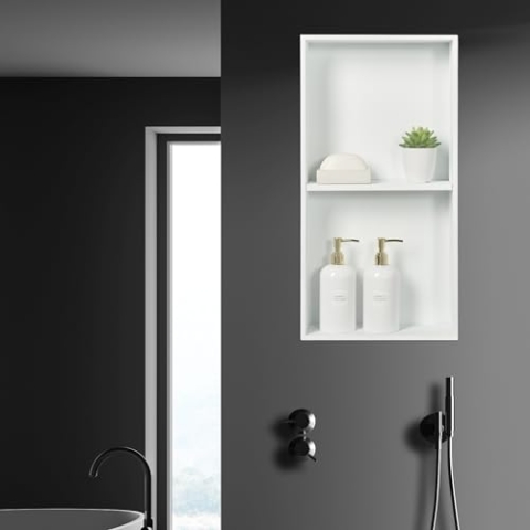 [neu.haus] Wandnische Kristinehamn Duschnische Einbauregal aus Edelstahl Doppelregal eingebettet Duschablage Lagerung für Badezimmer 62 x 32 x 10 cm Weiß