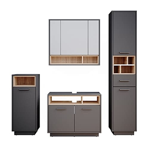 Vicco Badmöbel-Set Beatrice, Badezimmerschrank-Set, Anthrazit/Sonoma, 4 Teile