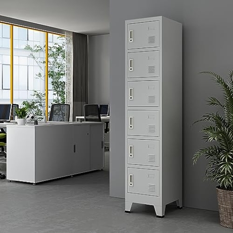 [en.casa] Metallschrank Joroinen mit 6 Türen abschließbarer Stahlschrank Schließfachschrank Spind Werkstatt Umkleideschrank Aufbewahrungsschrank 180 x 38 x 45 cm Grau