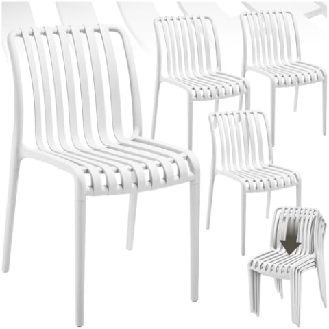 tectake® Gartenstühle stapelbar, Gartenmöbel Set, Balkon Möbel, Bistro Set, Sessel, Outdoor Möbel, Balkonmöbel, Terrassenmöbel - weiß, 4er Set