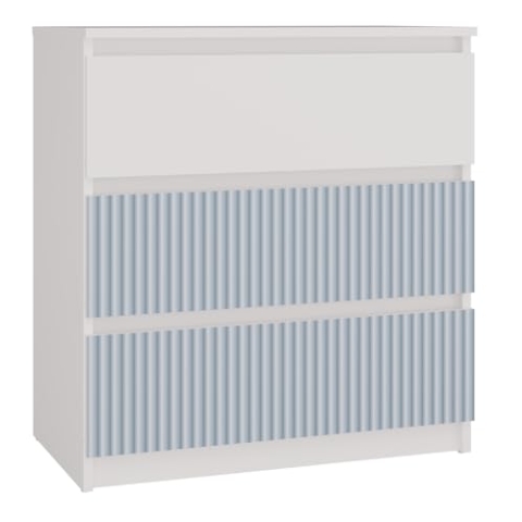 CDF Kommode Malwa M3 | Farbe: Weiß/Blau | Schrank für Dokumente, Kleinigkeiten | Ideal für Wohnzimmer, Schlafzimmer, Kinderzimmer, Jugendzimmer | 3 geräumige Schubladen | Nachttisch