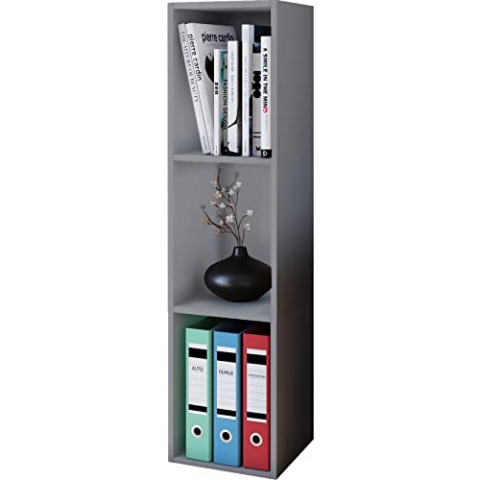 VCM Holzregal stehend | platzsparendes Regal | Maße: H. 107 x B. 34 x T. 30 cm | Elegantes Regal stehend | Aufbewahrungsregal | Bücherregal - Mendas Grau