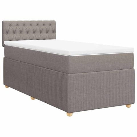 vidaXL Boxspringbett, Einzelbett mit LED Matratze Matratzenauflage, Bettgestell mit Lattenrost Kopfteil, Polsterbett Bett für Schlafzimmer, Taupe 100x200cm Stoff