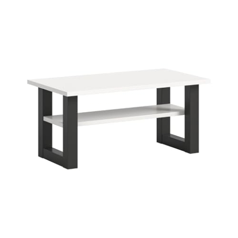 xonox.home Tisch Seattle Couchtisch Wohnzimmertisch Tisch Wohnzimmer Sofatisch in Fußgestell grau Nb. Tischplatte weiß, ca. 90x42x50cm eckig mit Ablage