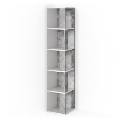 Vicco Eckregal Lio, stehendes Bücherregal, Weiß/Beton, 33.3 x 162.2 cm
