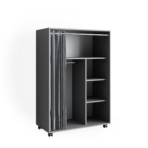 Vicco Kleiderschrank Doros, Flügeltürenschrank, Grau, 100 x 146.6 cm offen rollbar