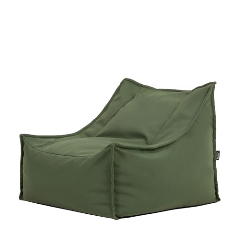 Icon Alto Sitzsack Sessel für Erwachsene, Khakigrün, Olefin Stoff für Drinnen und Draußen, Riesen Sitzsack mit Füllung, Bequemer Sessel, Garten, Terrasse, Lounge