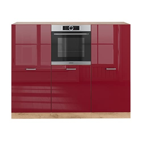 Vicco Küchenblock R-Line, Bordeaux Hochglanz/Eiche Gold, 180 cm ohne Arbeitsplatte