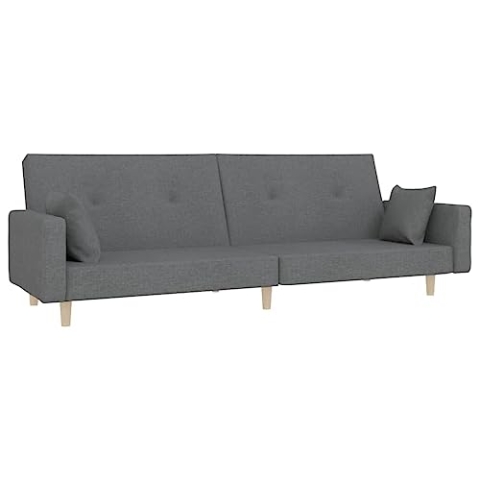 vidaXL Schlafsofa 2-Sitzer, Sofa mit 2 Kissen, Schlafcouch für Wohnzimmer Heimkino Büro, Couch Sofabett Tagesbett Gästebett, Hellgrau Stoff