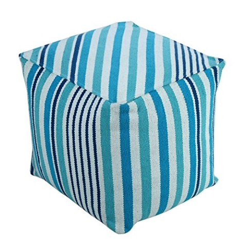 Homescapes Moderner Sitzwürfel Pouf Sitzkissen Selam Aqua weiß gestreift skandinavisches Design 40 x 40 cm