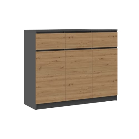 CDF Moderne Kommode 3D3S (3 Türen, 3 Schubladen) | Farbe: Anthrazit – Eiche Artisan | Aktenschrank, für kleine Gegenstände | Ideal für Wohnzimmer, Schlafzimmer, Kinderzimmer, Jugendzimmer und Büro