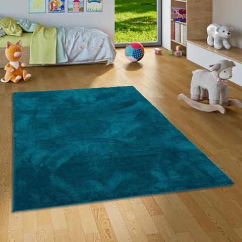 Super Soft Kinder Hochflor Teppich Silky Kids Petrol - für Kinderzimmer und Jugendzimmer