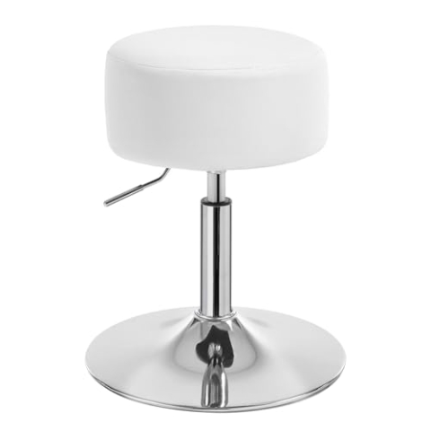 WOLTU Schminkhocker, Schminktisch Hocker, Barhocker rund, Design Hocker höhenverstellbar drehbar, Bürohocker Arbeitshocker Küchenhocker, gepolstert, Kunstleder, Weiß, BH14ws-1