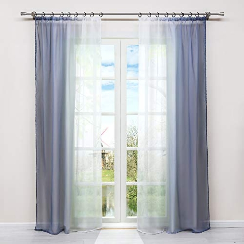 HongYa 2er-Pack Farbverlauf Gardinen Transparenter Voile Vorhänge Schals mit Kräuselband H/B 245/140 cm Grau
