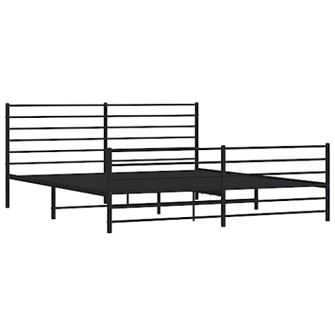 vidaXL Bettgestell, Bettrahmen mit Kopfteil Fußteil, Metallbett Bett mit Lattenrost, Doppelbett Gästebett Schlafzimmer, Metall Schwarz 200x200cm