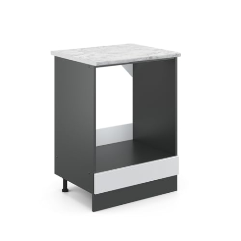 Vicco Herdumbauschrank R-Line, Herdschrank, Weiß Hochglanz/Anthrazit, AP Marmor