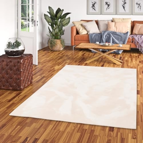 Kunstfaser Teppich Wohnzimmer Luxus Super Soft Fellteppich Pearl Beige in 5 Größen