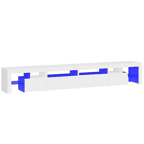 vidaXL TV Schrank mit LED-Leuchten Lowboard TV Möbel Tisch Board Sideboard Fernsehschrank Fernsehtisch HiFi-Schrank Weiß 260x36,5x40cm