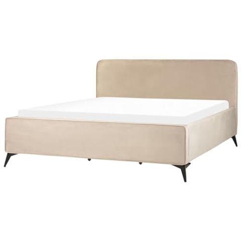 Beliani Polsterbett Samt beige Taupe mit Lattenrost 180 x 200 cm hohes Kopfteil Valognes