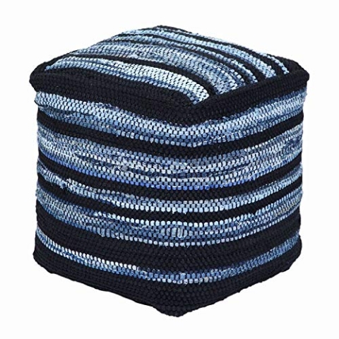 Homescapes Sitzwürfel Texas 40x40 cm, Denim Hocker blau gestreift mit Sitzsack-Füllung, Pouf aus recyceltem Jeans-Stoff