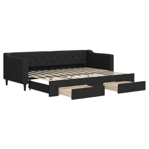 vidaXL Tagesbett, Sofabett Ausziehbar mit Schubladen, Gästebett Schlafsofa für Schlafzimmer Wohnzimmer, Sofa Ausziehbett, Schwarz 80x200cm Stoff