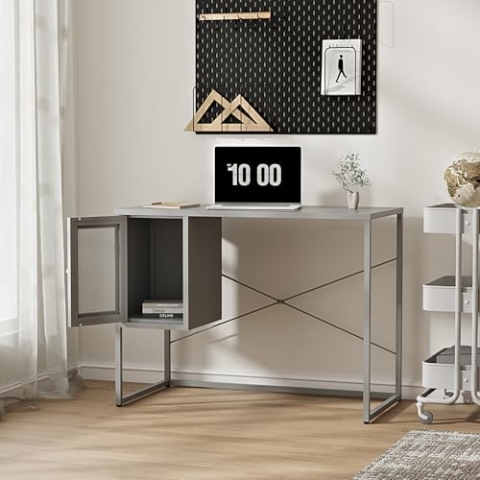 [en.casa] Schreibtisch Sund Compuertisch mit Ablagefach Grau Bürotisch 75 x 100 x 50 cm PC Tisch Metall rechteckige Tischplatte